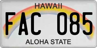 HI license plate FAC085