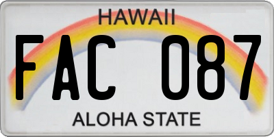 HI license plate FAC087