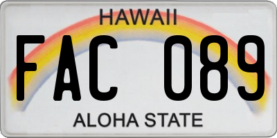 HI license plate FAC089