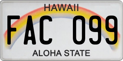HI license plate FAC099