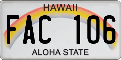 HI license plate FAC106