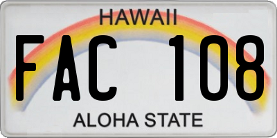 HI license plate FAC108