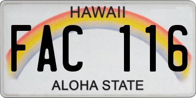 HI license plate FAC116