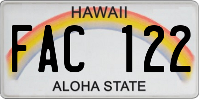 HI license plate FAC122