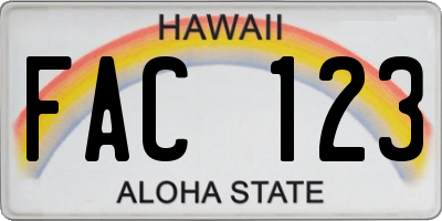 HI license plate FAC123