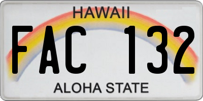 HI license plate FAC132