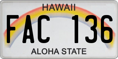 HI license plate FAC136
