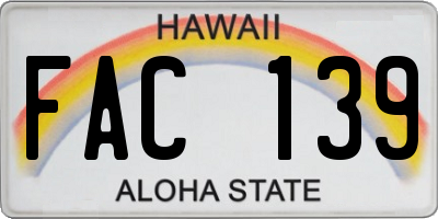 HI license plate FAC139