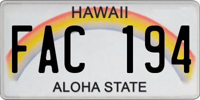 HI license plate FAC194