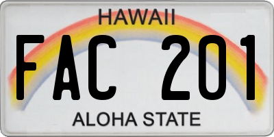 HI license plate FAC201
