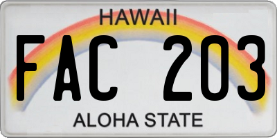 HI license plate FAC203