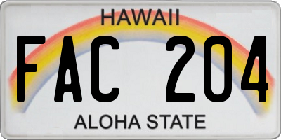 HI license plate FAC204