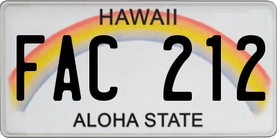 HI license plate FAC212