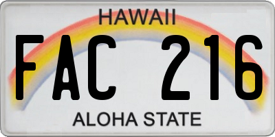 HI license plate FAC216