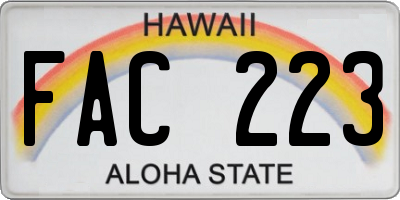 HI license plate FAC223