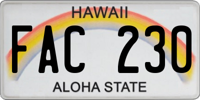 HI license plate FAC230