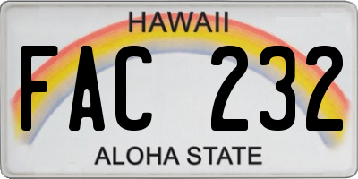 HI license plate FAC232