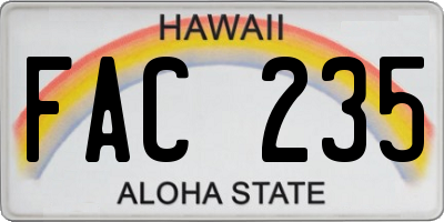 HI license plate FAC235