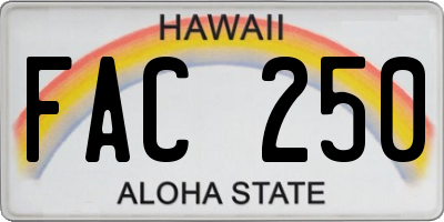 HI license plate FAC250