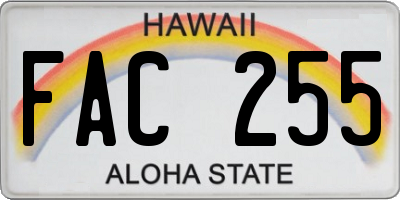 HI license plate FAC255