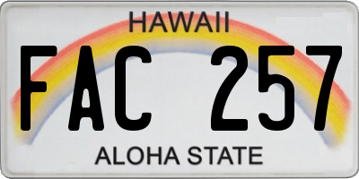 HI license plate FAC257
