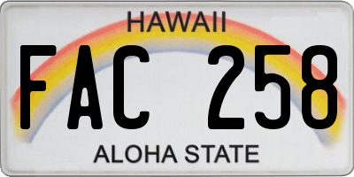 HI license plate FAC258