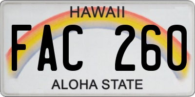 HI license plate FAC260