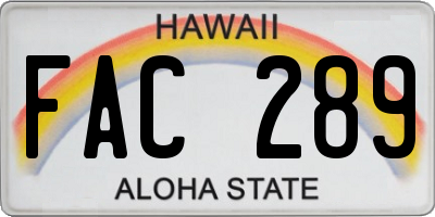 HI license plate FAC289