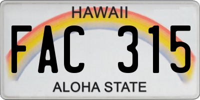 HI license plate FAC315
