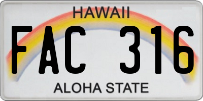 HI license plate FAC316
