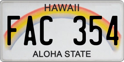 HI license plate FAC354