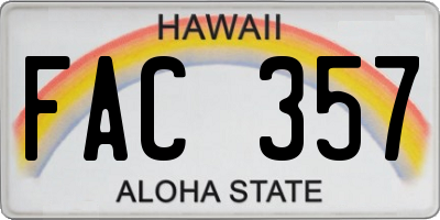 HI license plate FAC357