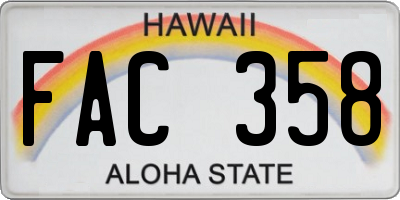 HI license plate FAC358
