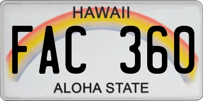 HI license plate FAC360