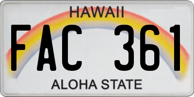 HI license plate FAC361