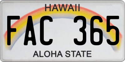HI license plate FAC365