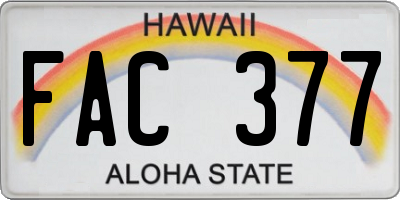 HI license plate FAC377