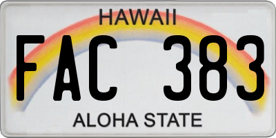 HI license plate FAC383