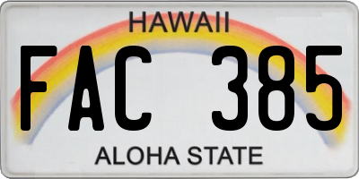 HI license plate FAC385