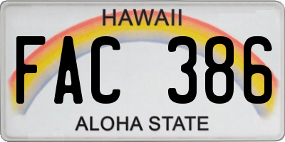 HI license plate FAC386