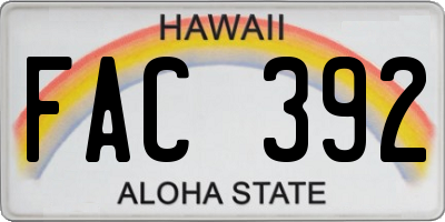 HI license plate FAC392