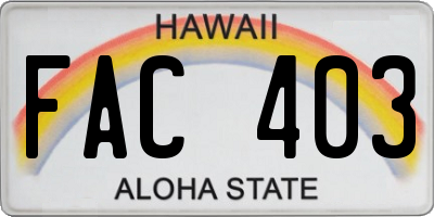 HI license plate FAC403