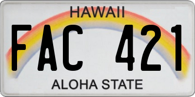 HI license plate FAC421