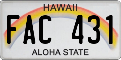 HI license plate FAC431