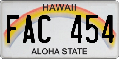 HI license plate FAC454