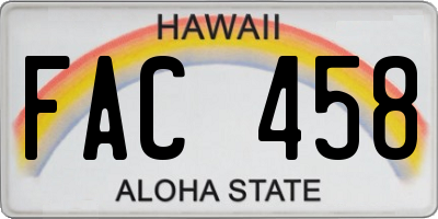 HI license plate FAC458
