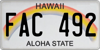 HI license plate FAC492