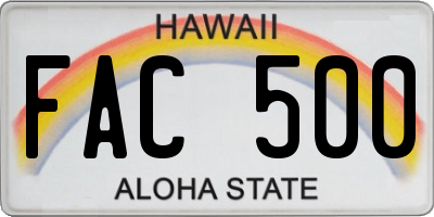 HI license plate FAC500