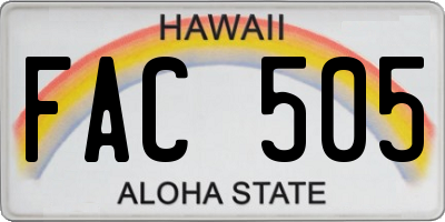 HI license plate FAC505