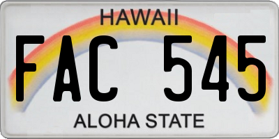 HI license plate FAC545